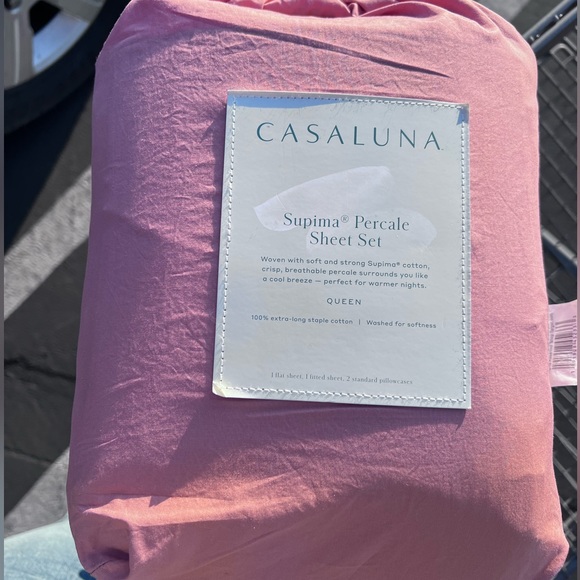 Casaluna Bedding Queen Washed Supima Percale Solid Sheetset Rose